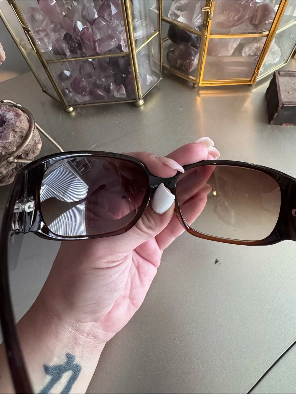 CHANEL5080-B Brown Crystal-Accented Tortoise Sunglasses